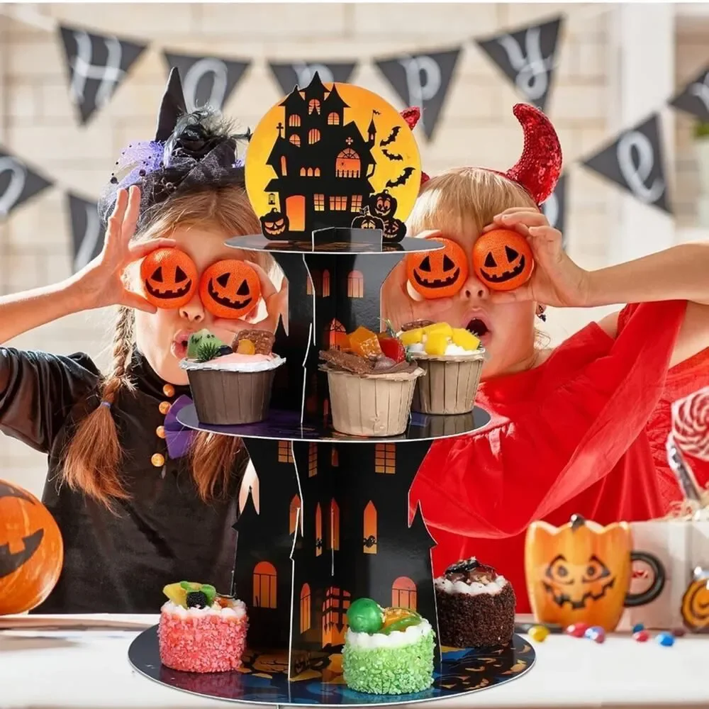 Halloween Party Cupcake Stand Decorations, 3 Tier Happy Halloween Theme Party